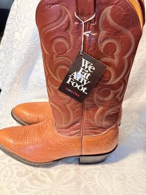 Nocona Two-Tone Tan and Brown Embroidered Leather Cowboy Boots